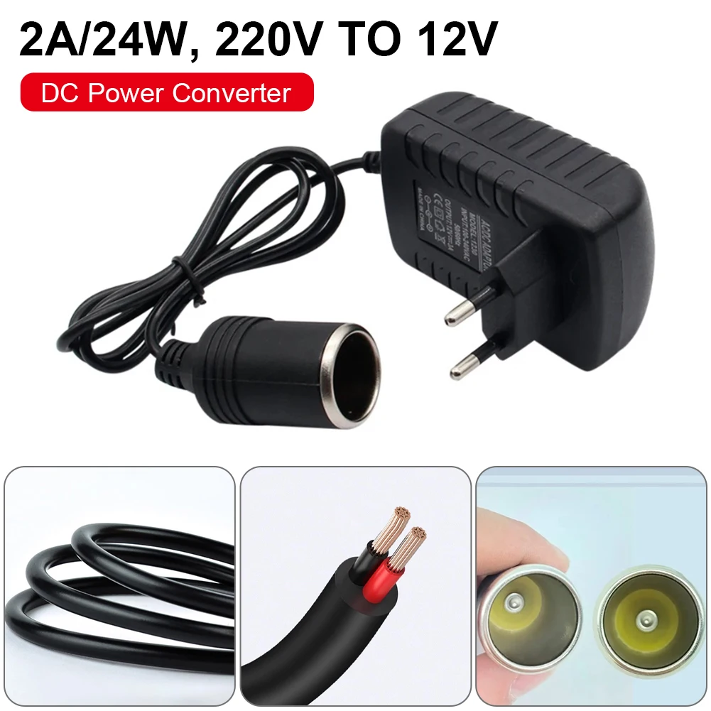 

24W AC to DC Converter 2A Car Cigarette Lighter Socket Adapter US/EU Car Plug Outlet Adapter 110-240V to 12V DC Power Adapter