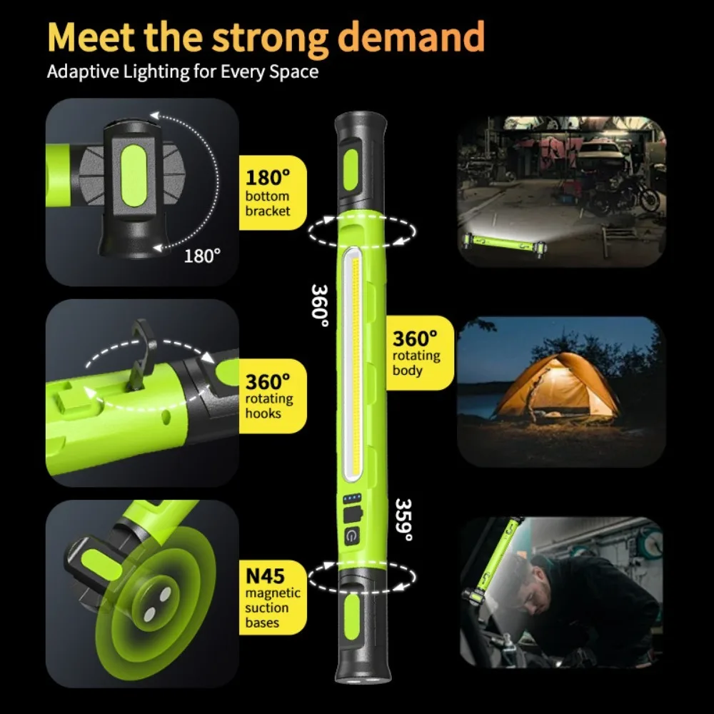 COB LED Work Light Rechargeable Underhood Work Lamp With Hooks & Rotating Magnetic Base LED Torch For Car Repairing Emergency