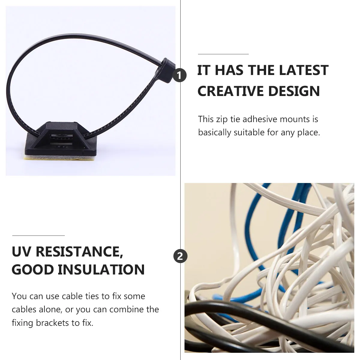Cable Tie Adhesive Mounts Multi-Purpose Zip Tie Holders Self Adhesive Cable Organizer Fixing Base for Wire Management