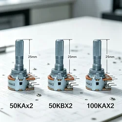 1pc ALPS RK163 50K 100K Audio Amplifier Amp Volume Dual-unit Rotary HIFI Potentiometer 50KBx2 100KAx2 6Pins 25MM Plum Shaft
