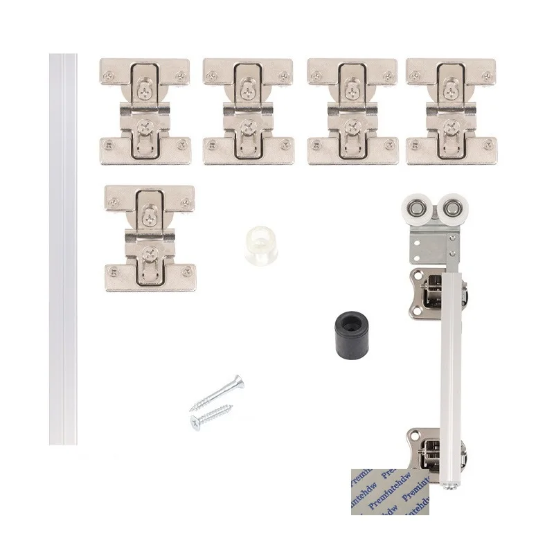 

1Set Bi-fold Sliding Door Hanging Wheel Hinge Bottom Floor Trackless For Closet Door