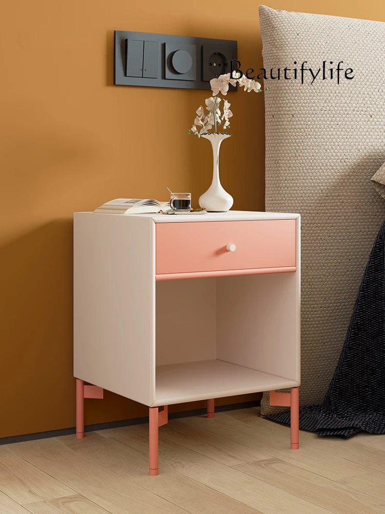 Nordic Solid Wood Bedside Table Dopamine Color Bedside Rack