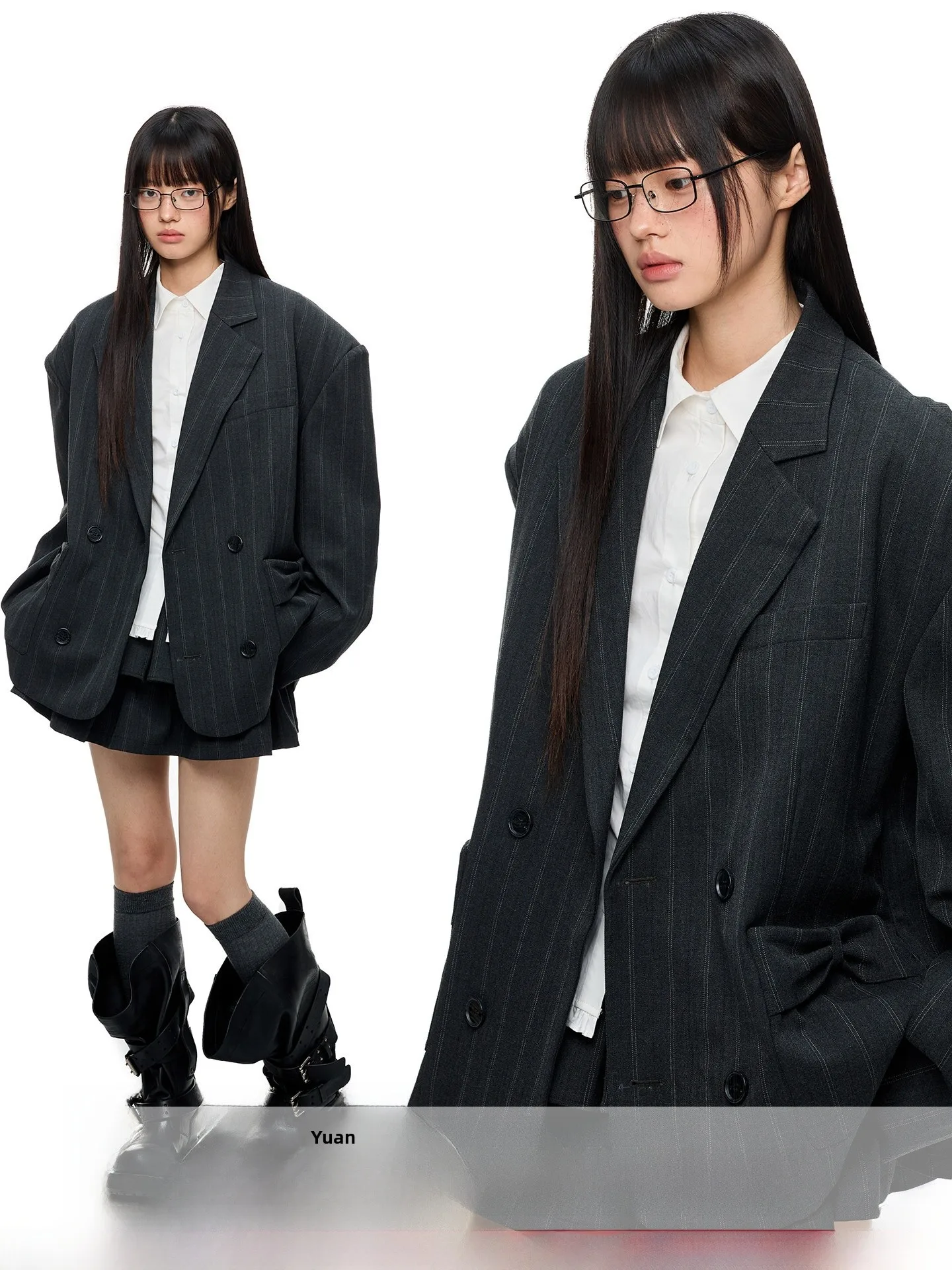 

JIKOO Grey Casual Women's Suit Jacket Iron-Free High-End Feelings Spring Autumn Original Design Polyester Breathable Long Sleeve