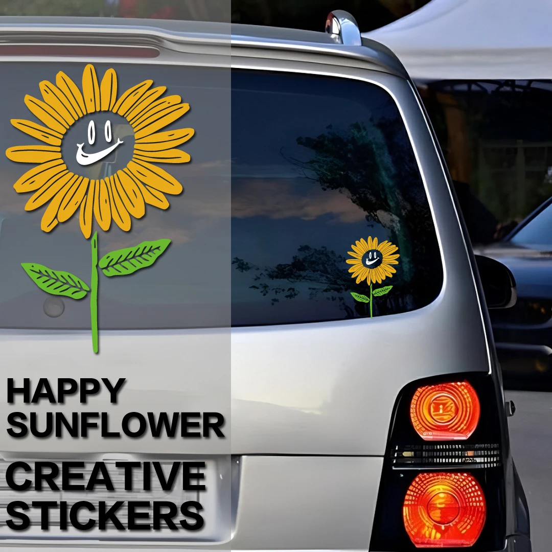 Happy sunflower creative car sticker retro window glass decoration sticker Touring car and RV waterproof and no glue left