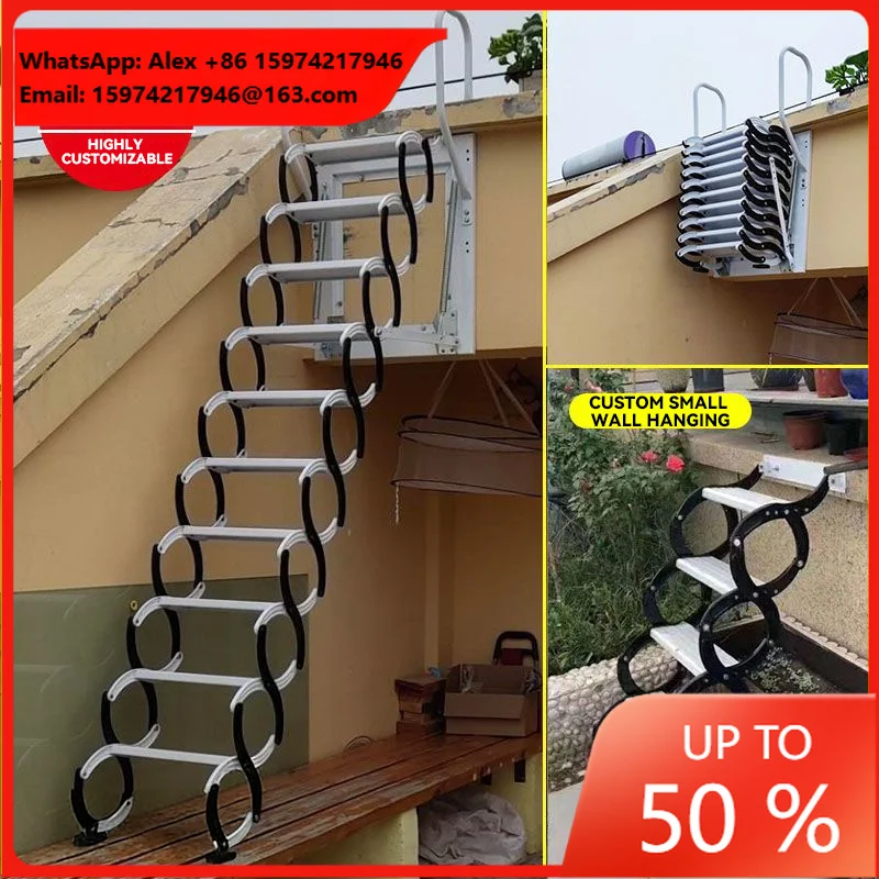 Manual Telescopic Folding Attic Ladder & Wall Mounted Electric Loft Ladder, Aluminum Attic Stair With Hand/Electric
