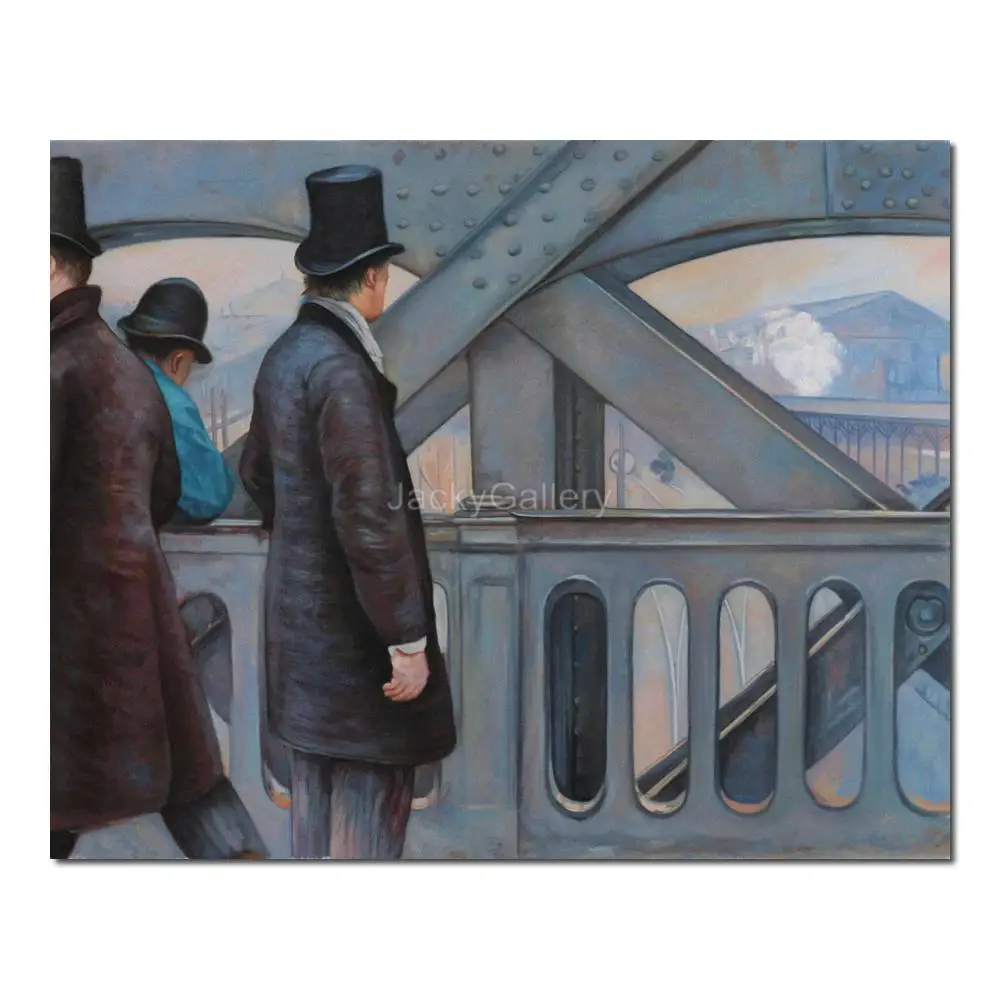 Hand Painted Gustave Caillebotte Painting in Oils Reproduction Pont Europe Landscape Canvas Art for Study Room Wall Decor