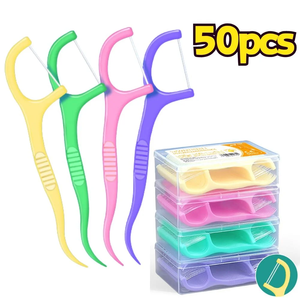 50Pcs/Box Fruit Mint Flavor Dental Floss Pick Ultra-fine Teeth Cleaner Portable Floss Toothpick With Storage Box Oral Hygiene