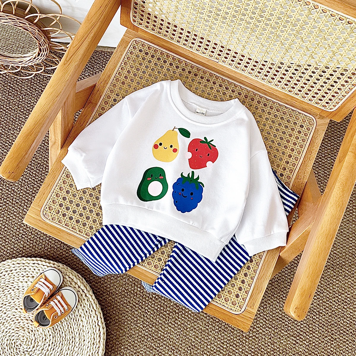 

Новые детские спортивные костюмы с милым фруктовым принтом, модные осенние комплекты одежды для маленьких мальчиков и девочек, комплект одежды, толстовка, комплект из 2 предметов