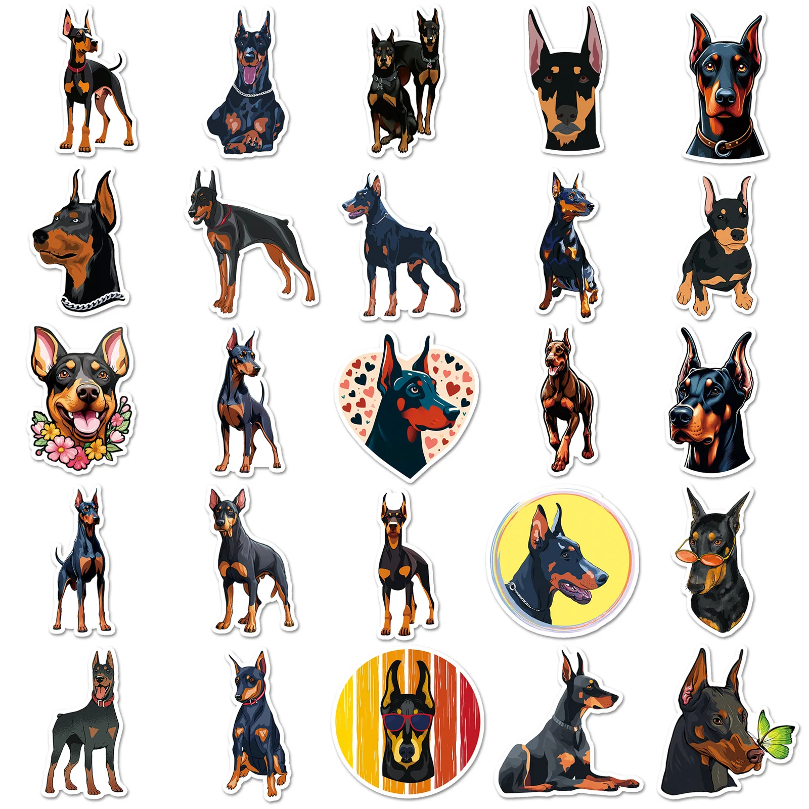 Doberman สติกเกอร์เส้นขยุกขยิกส่วนบุคคลการ์ตูนสุนัขสัตว์ตกแต่งกระเป๋าเดินทางสเก็ตบอร์ดสติกเกอร์