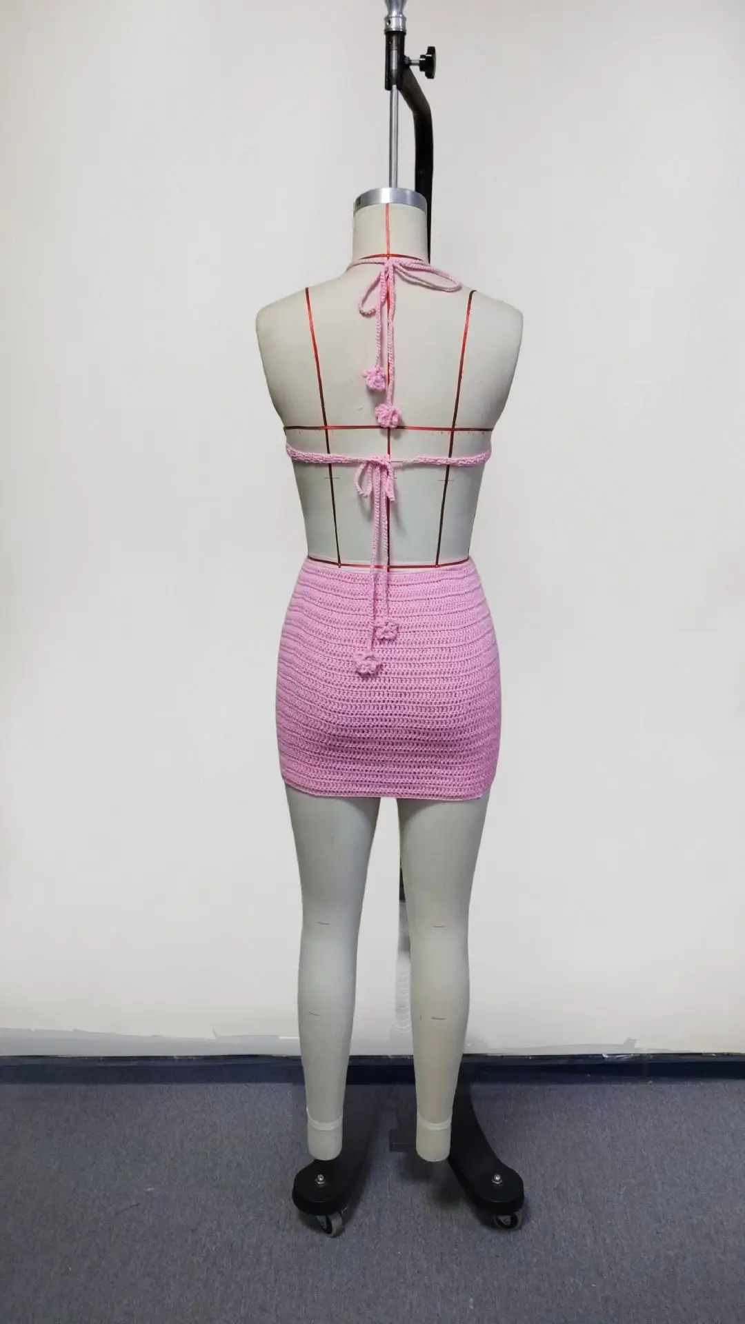 Conjunto de 2 piezas de falda para traje de baño, Tops cortos y minifalda para mujer, traje de baño a la moda, liso, calado, Sexy, para cubrir la playa