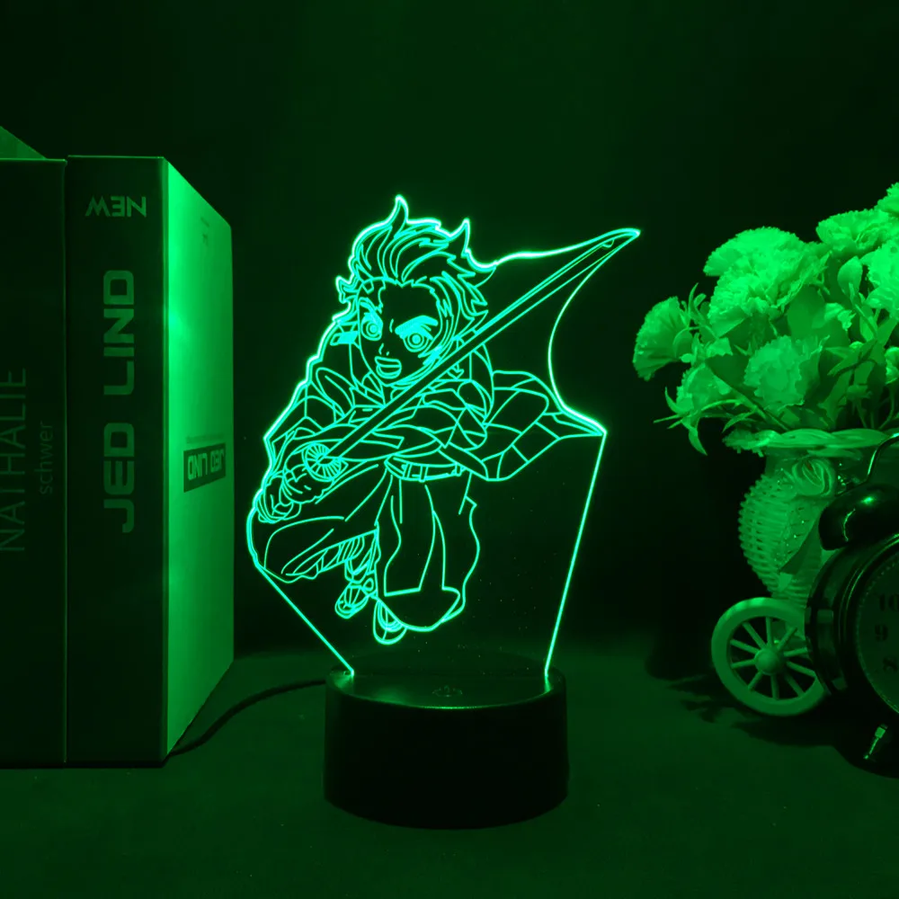 Demon Slayer 3D LED Glowing Acrylic Stand Kamado Tanjirou Nezuko Lampara Figure Kimetsu No Yaiba Anime Home Decoration Lighting