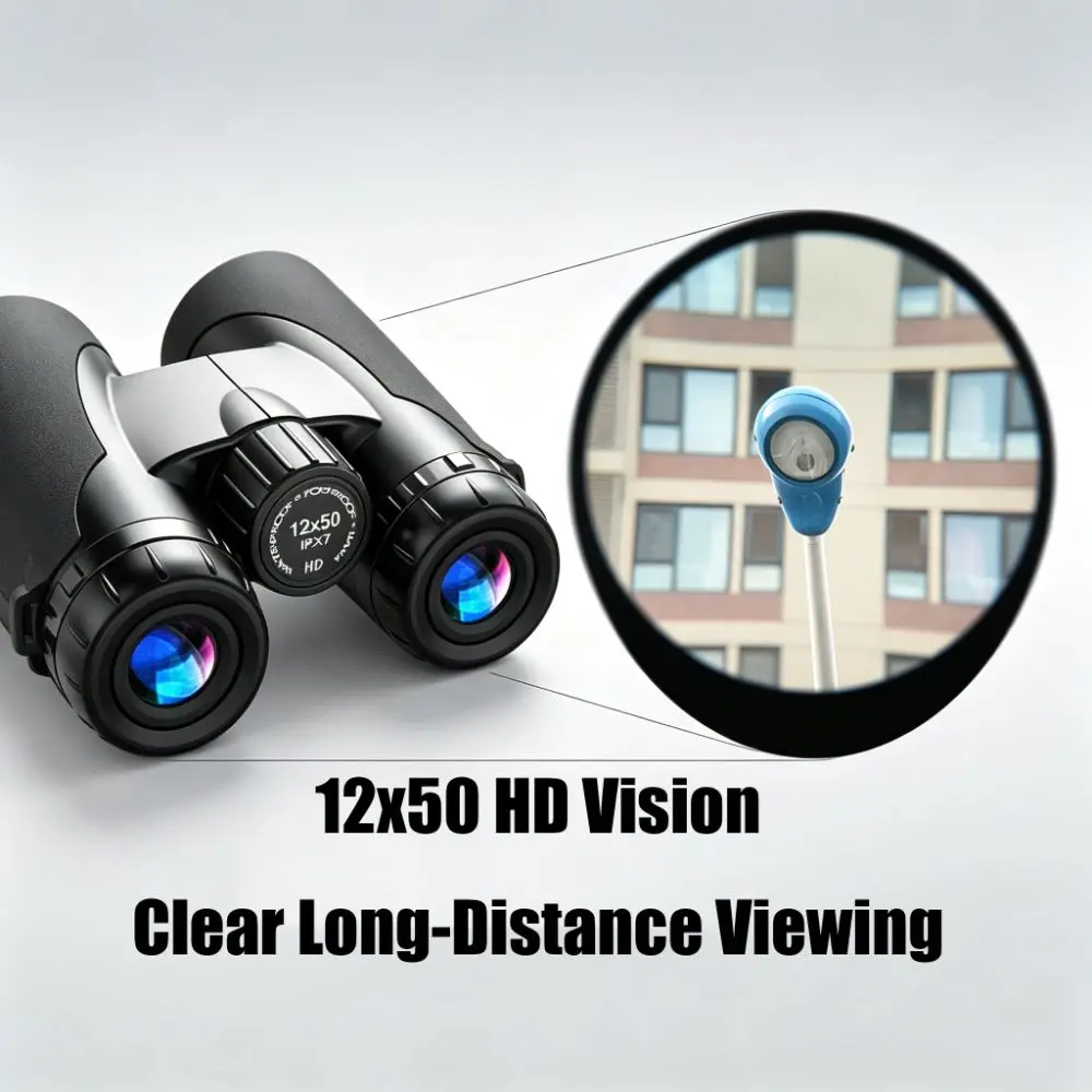 12x50 Binoculars High Magnification BAK4 1000 YARDS Portable Binocular Telescope Portable High-definition HD Zoom Binoculars