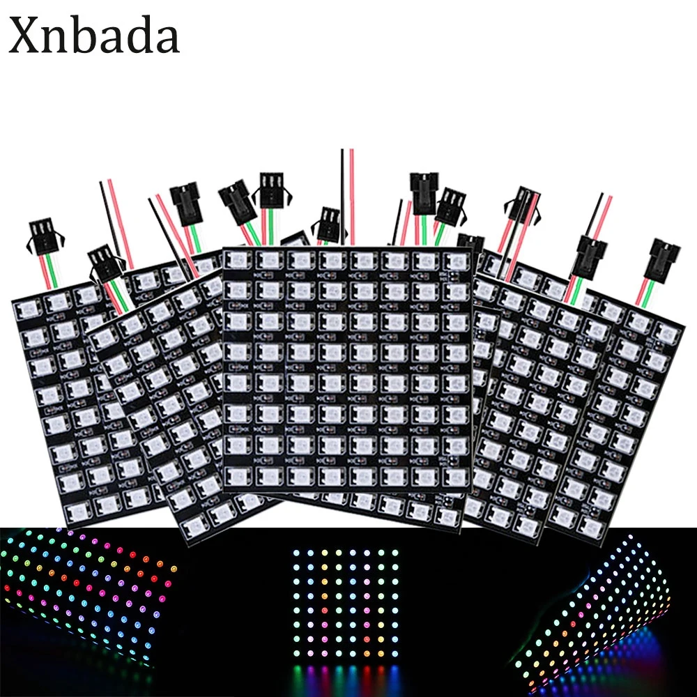 rgb led digital flexivel individualmente enderecavel faixa de luz do painel ws2812 8x8 16x16 8x32 modulo matriz tela 5v 14 pecas ws2812b 01