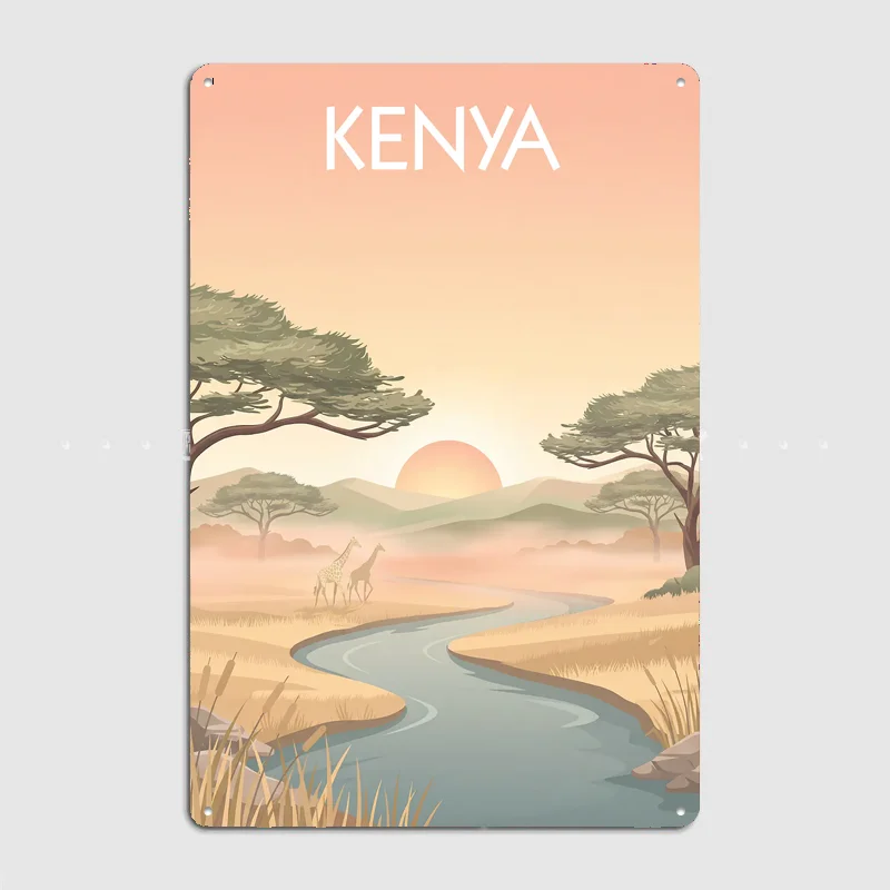 Kenya Sunrise Travel Poster Metal Posters Living Sign Indoor Outdoor Room Decoration Home Bar Decor Wall Decor