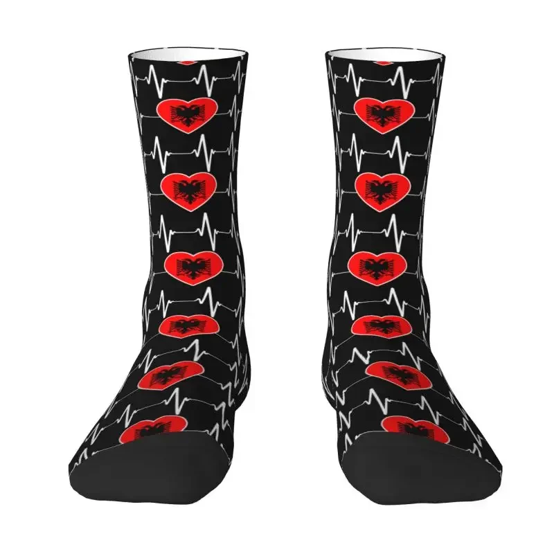 

Cute Printed Albanian Heartbeat Albania Flag Socks for Women Men Male Stretchy Summer Autumn Winter Crazy Crew Socks