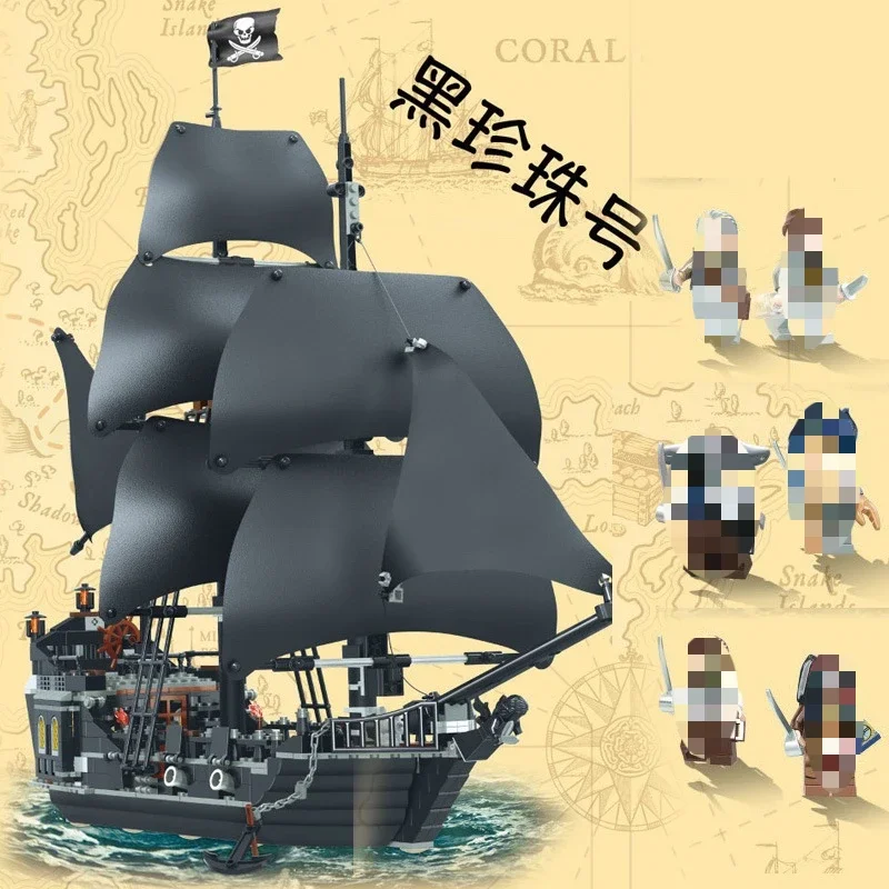 

804PCS Pirate Ship of The Caribbean Black Pearl Boy Small Particles Assembled Building Block Toy Ornament Birthday Gift