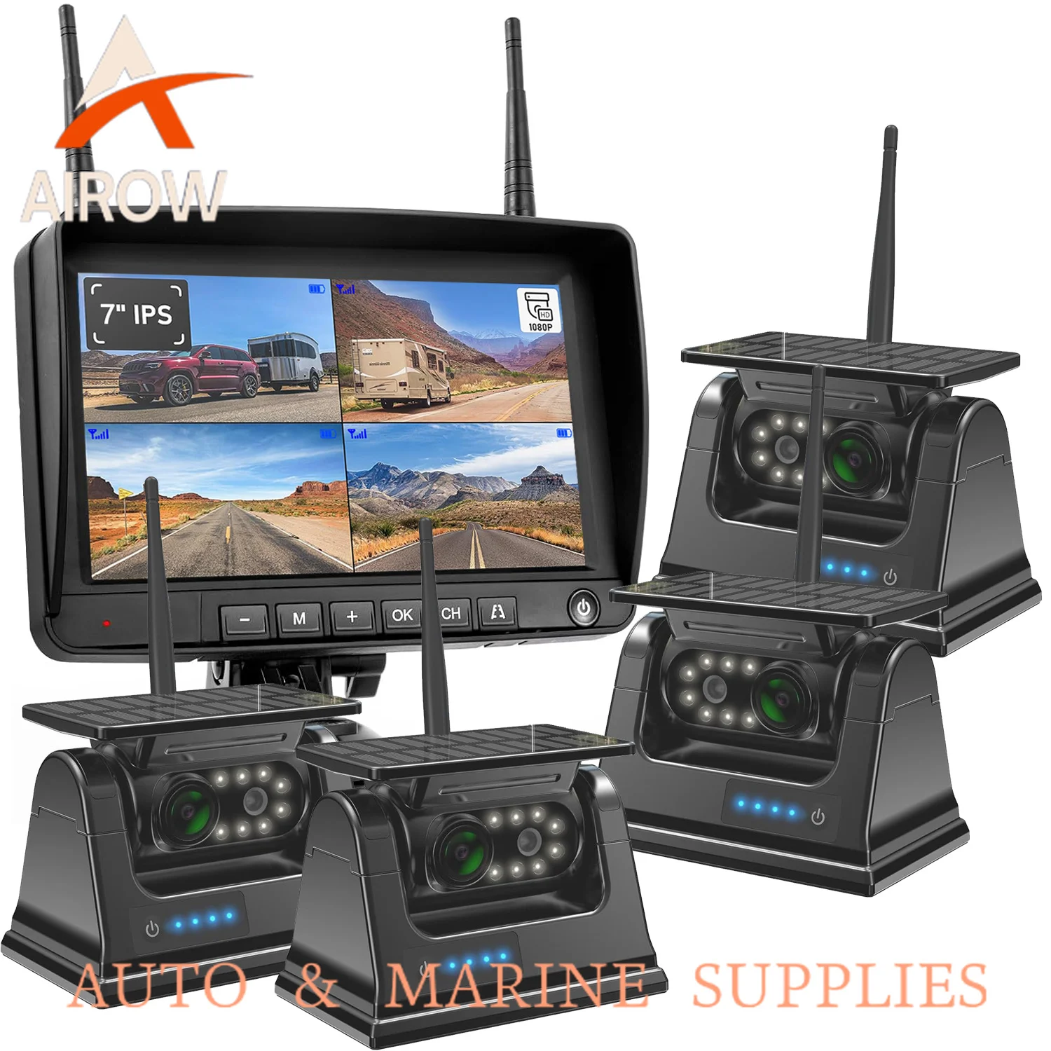 Airow auto Magnetic Solar Energy Dash Cam Security Backup Dvr System Wireless Wifi Solar Powered Car Camera for Truck Rv Trailer