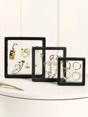 10pcs,Transparent floating display box, plastic film jewelry packaging box, jewelry, necklace, ring, and collectible storage box