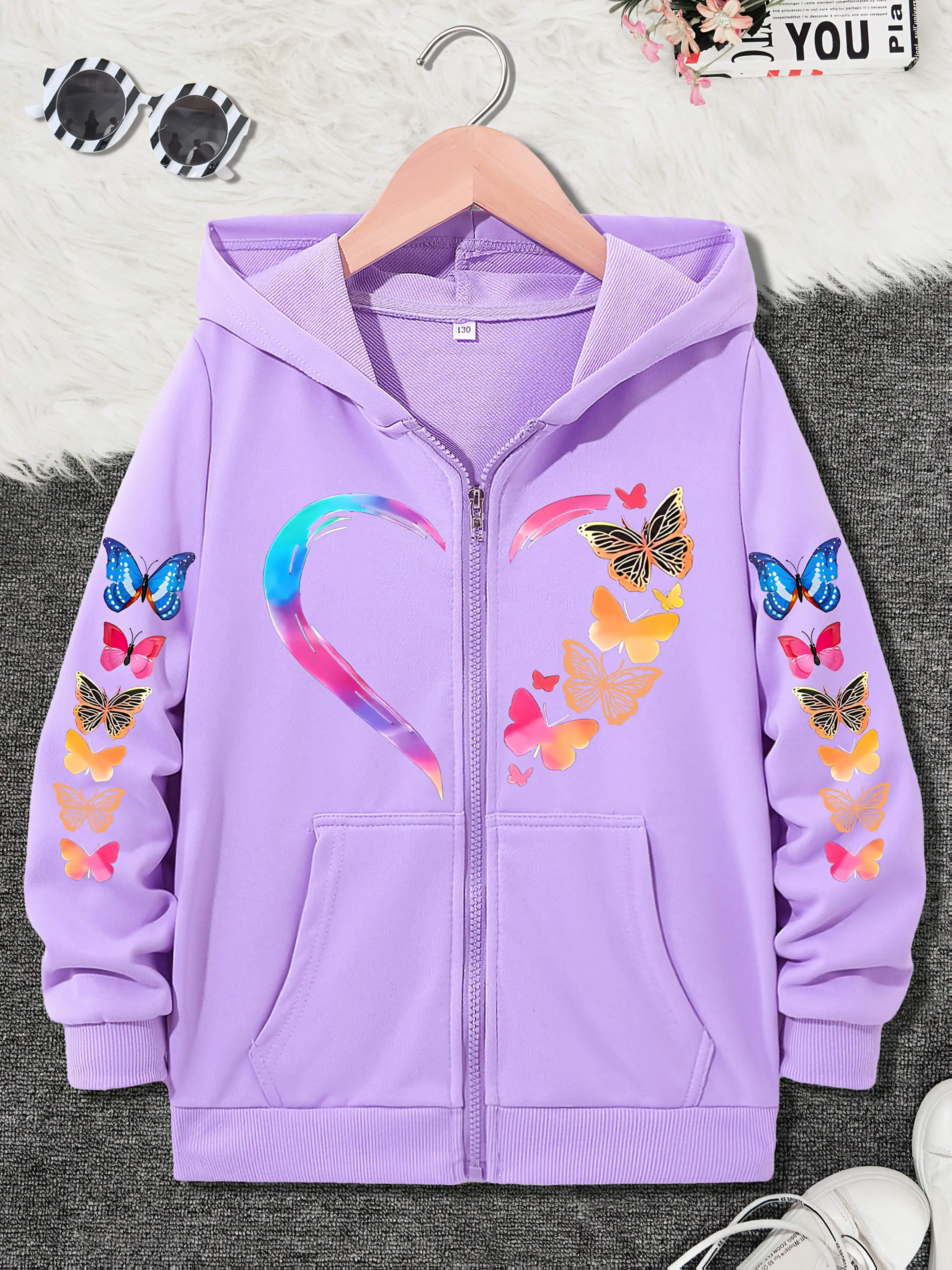 Teen Boys Girls Grey Pink Butterfly Graphic Zip Up Sweatshirt Hoodie Be Yourself School Outfits Fall Winter Birthday Gift