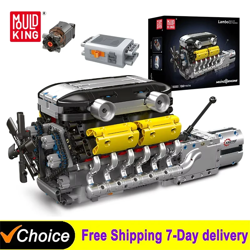 

NEW 1260Pcs Technical Motorized Supercar V12 Engine With Transmission Building Block The Car Engine Bricks Toys Kids Gifts