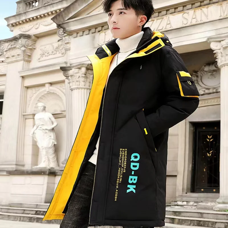 Autumn Winter New Hip Hop Men\'s Thicken Overcoat Warm Streetwear Mid-Long Length Printed Jacket