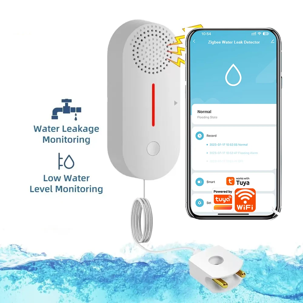 

WiFi water leakage sensor protection alarm detector with siren Smart Life app power by Tuya