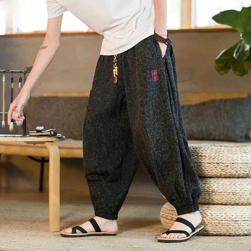 

Мужские летние тонкие брюки из ледяного шелка, повседневные, свободные, больших размеров, модные, прямые, широкие, в стиле «гарлен», повседневные брюки