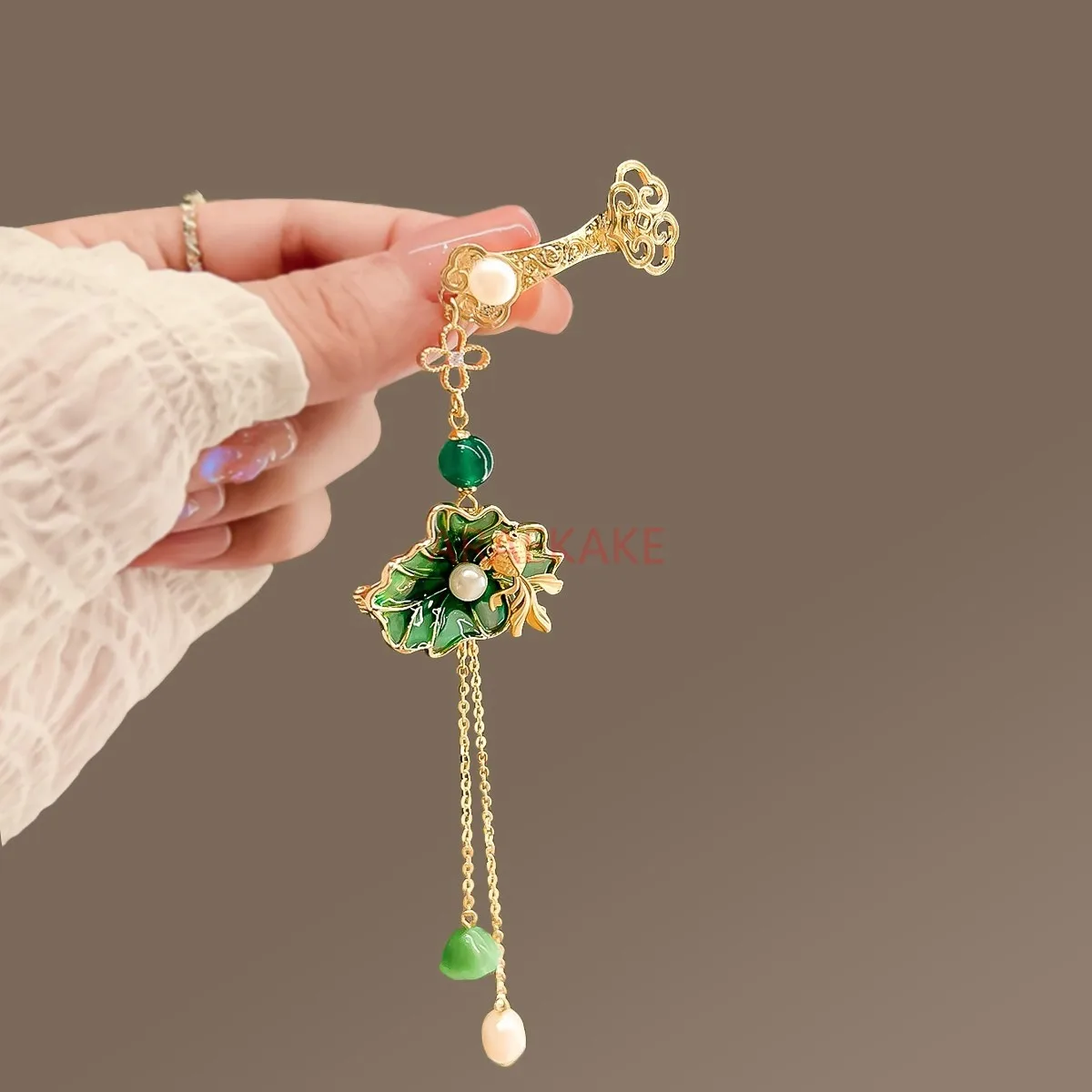 Chinese style pearl orchid four leaf clover brooch women's cheongsam pressed collar tassel brooch pendant