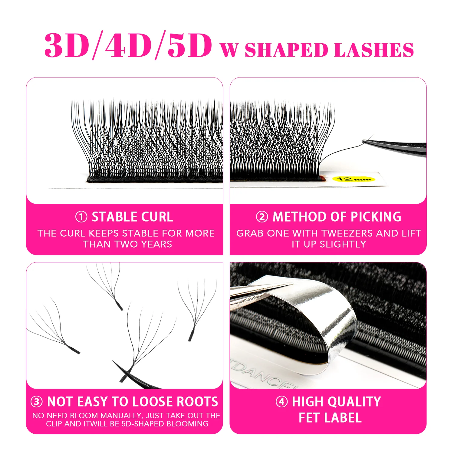 TDANCE M/L Curl 3D/4D/5D W cils yeux 0.07 W forme Extensions de cils 7-14mm naturel doux professionnel cils 12 rangées