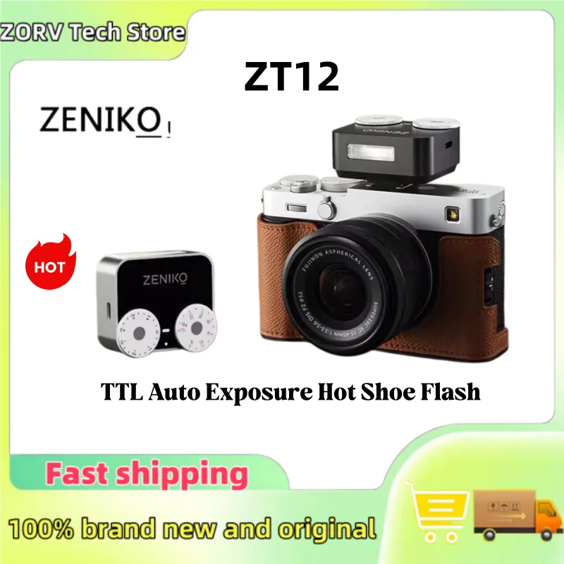ZENIKO ZT12 Camera Flash TTL Auto Metering Retro Dual Dial Hot Shoe Speedlite for Fujifilm XT5 Sony A7M4 Nikon Canon R6