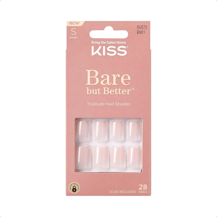

KISS Bare, но Better Pr On Nails Глянцевый розовый короткий цвет квадратной формы 28, накладные ногти, розовый гель, клей для ногтей, сетка Wt. 2 г 0,07 унции. Мин