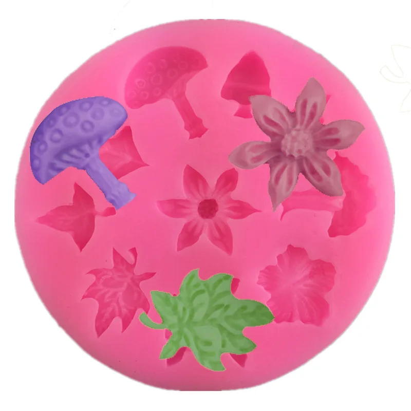 Mushroom Silicone Mold Flower Leaves Cupcake Topper Fondant Cake Decorating Tools Candy Clay Molds Chocolate Gumpaste Mould