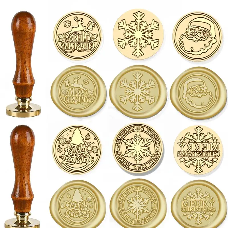 2pcs/Set Christmas Wax Seal Stamp Copper Head With Wooden Handle Sealling Envelope Gifts Wrap Decor Wedding Party Invitations