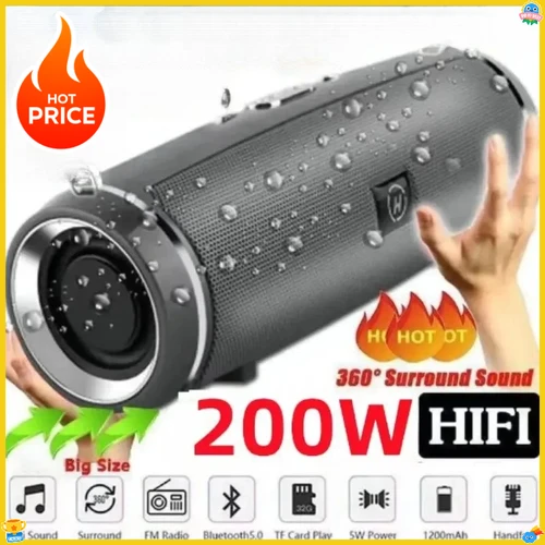 Imagen 2 del producto Nuevo Altavoz Bluetooth portátil de 200W IPX7 impermeable al aire libre altavoz de Pilar HIFI Subwoofer altavoz estéreo Radio FM TF Boom Box