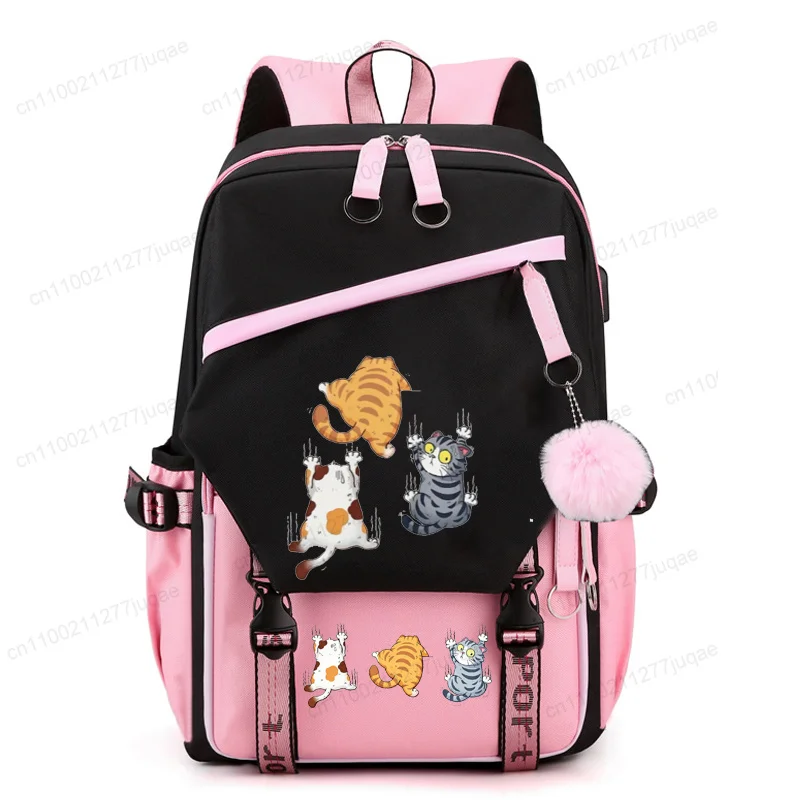 Girls School Backpack Funny Climbing Cat Teenage Girl School Bag Large Travel Laptop Backpack Casual Student Anime Bookbag Gift