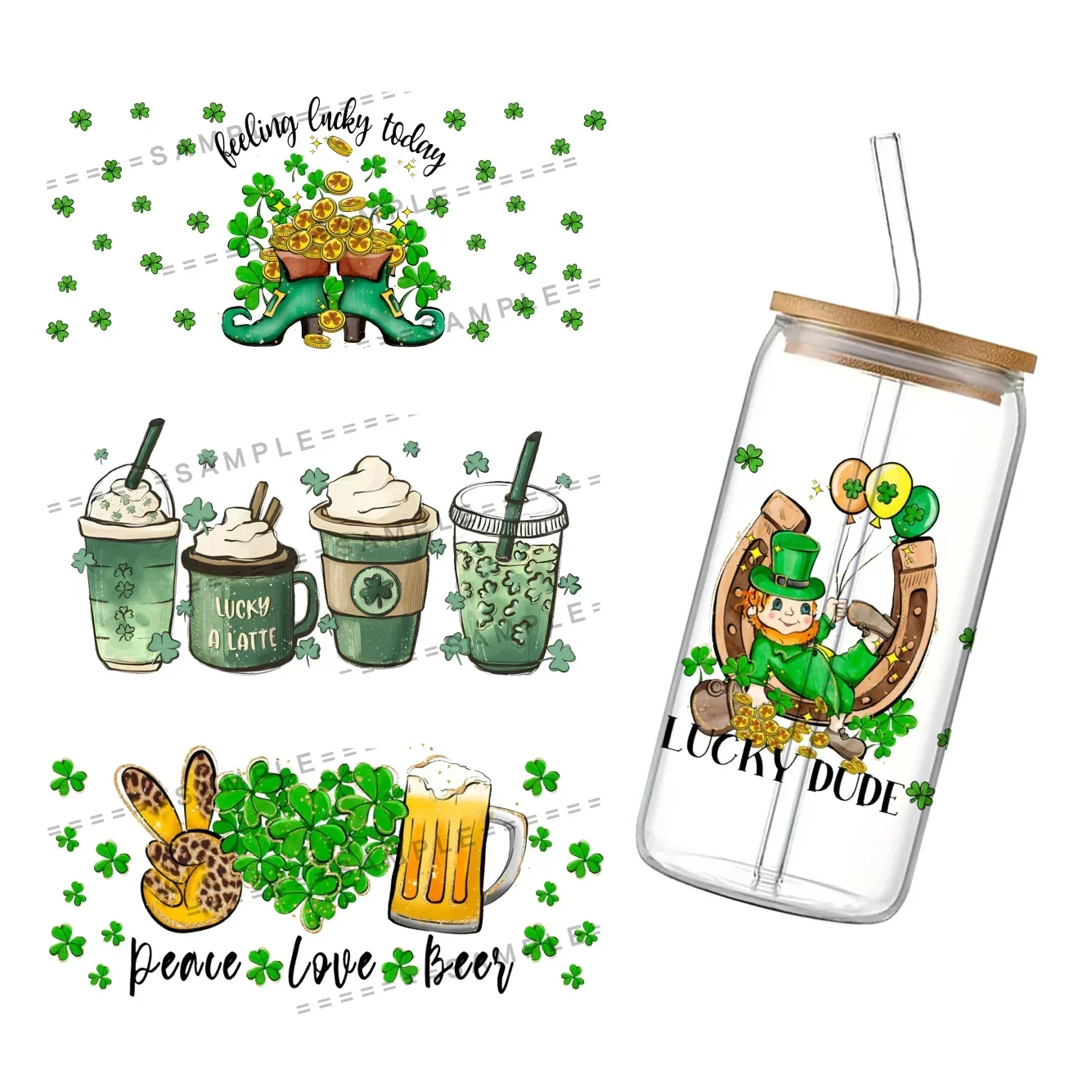 11x24 سنتيمتر عيد القديس باتريك ل Libbey 16oz يمكن الزجاج UV DTF القهوة يمكن التفاف Libbey الزجاج التفاف #3