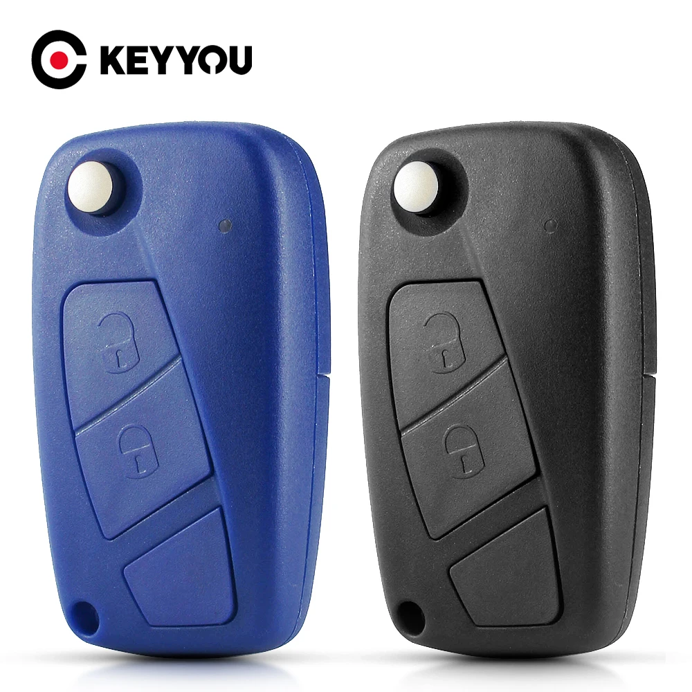 KEYYOU 2 3 Button Car Key Shell For Fiat 500 Punto Stilo Ducato Panda Doblo Bravo SIP22 Blade Black Blue Folding Remote Key Case