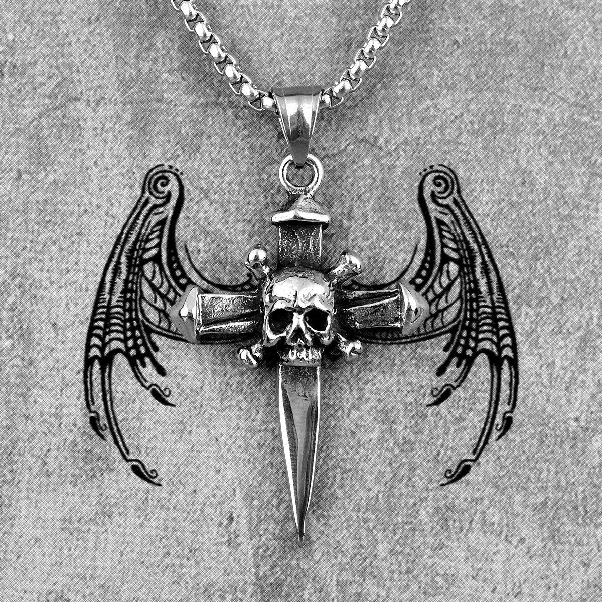 Stainless Steel Gothic Skull Cross Sword Men Necklaces Pendants Chain Punk for Boyfriend Male Jewelry Creativity Gift Wholesale