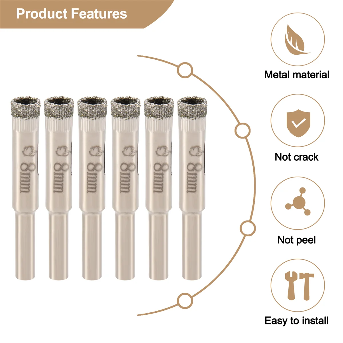 6 Pcs 8mm Diamond Core Drill Bits Ceramic Tile Glass Hole Saw