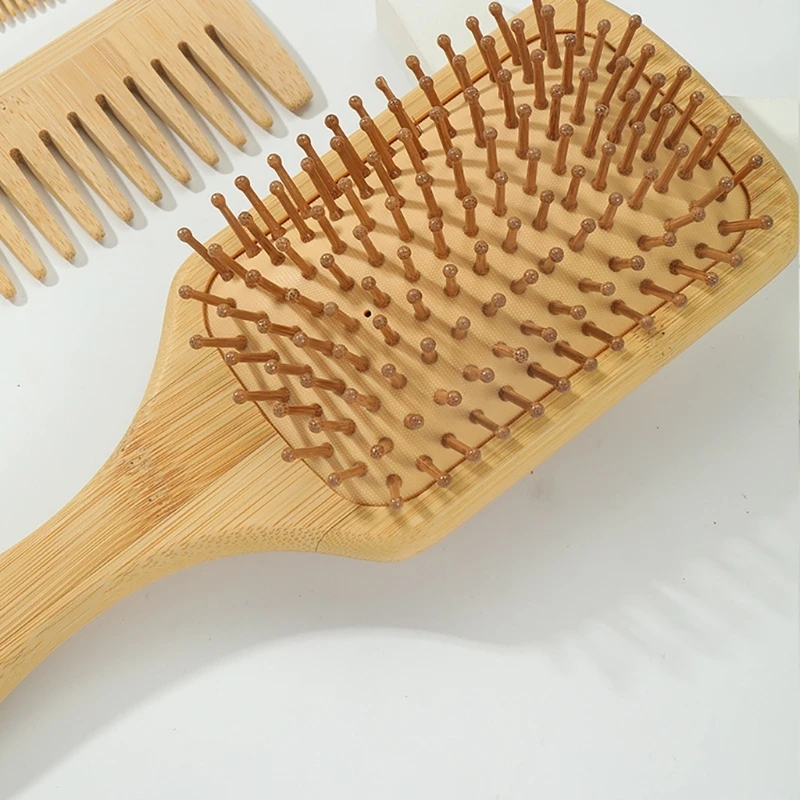 3pcs Versatile Bamboo Hair Brush With Comb For Easy Styling And Scalp Massage Dropship