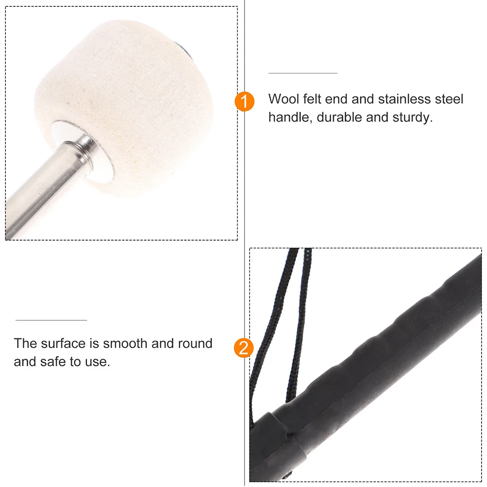 

2Pcs Lightweight Portable Felt Head Drum Mallets Stainless Steel Handle Suitable for Bass Snare Drums Accessories