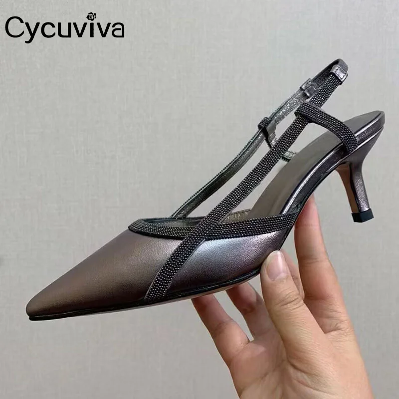 

Summer Suede Leather Mid Heels Women Sandals Point Toe Party Shoes For Women Designer Brand Sandalias Mujer Women Pumps