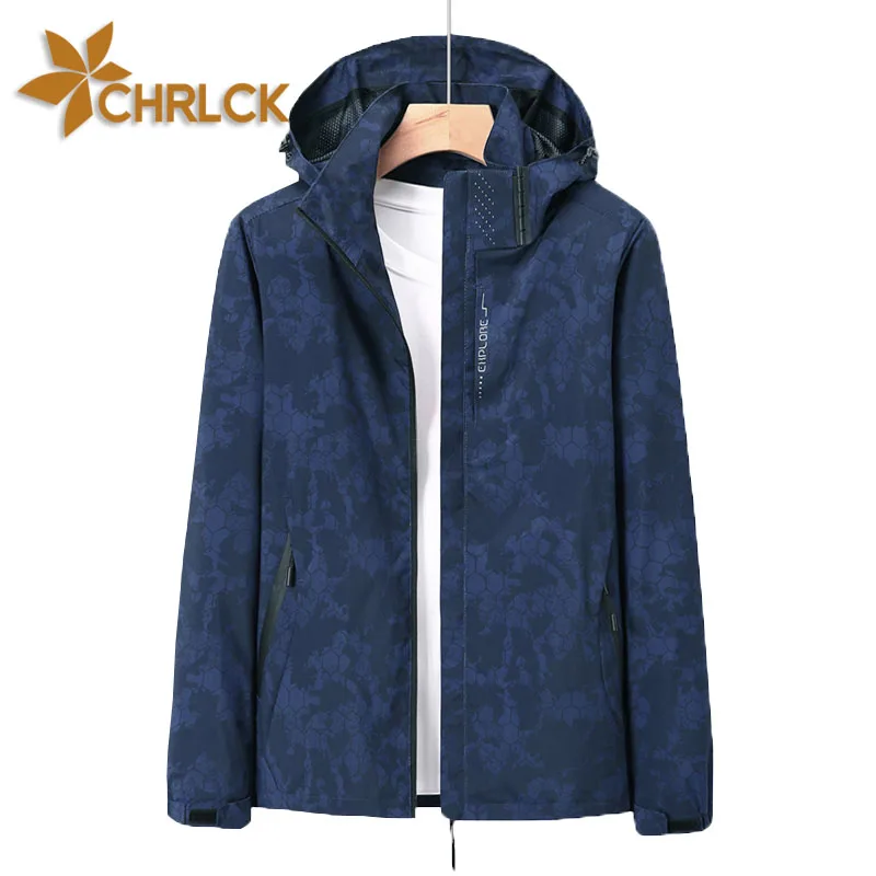 

CHRLCK Men's Camouflage Waterproof Hiking Jacket Reflective Windproof Running Jacket Antifouling Fishing Hunting Trekking Coat