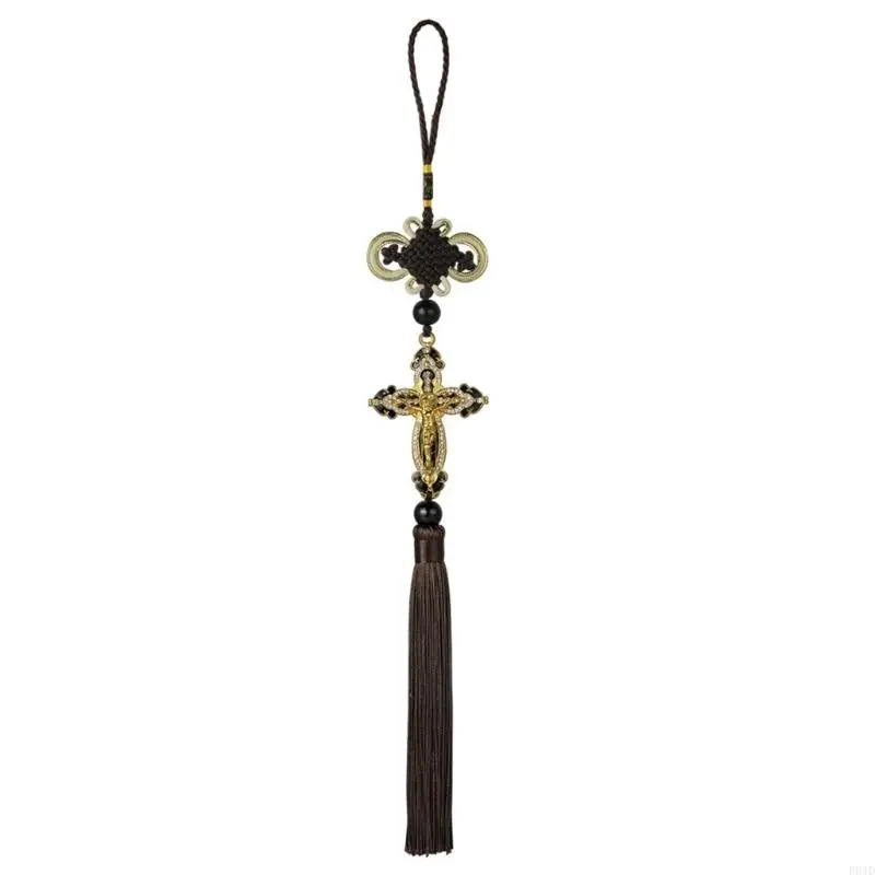 P04D Tassel Jesus Christian Religious Car Hanging Ornaments-Perfume Diffuser-Aromatherapy Auto Rearview Mirror Pendant