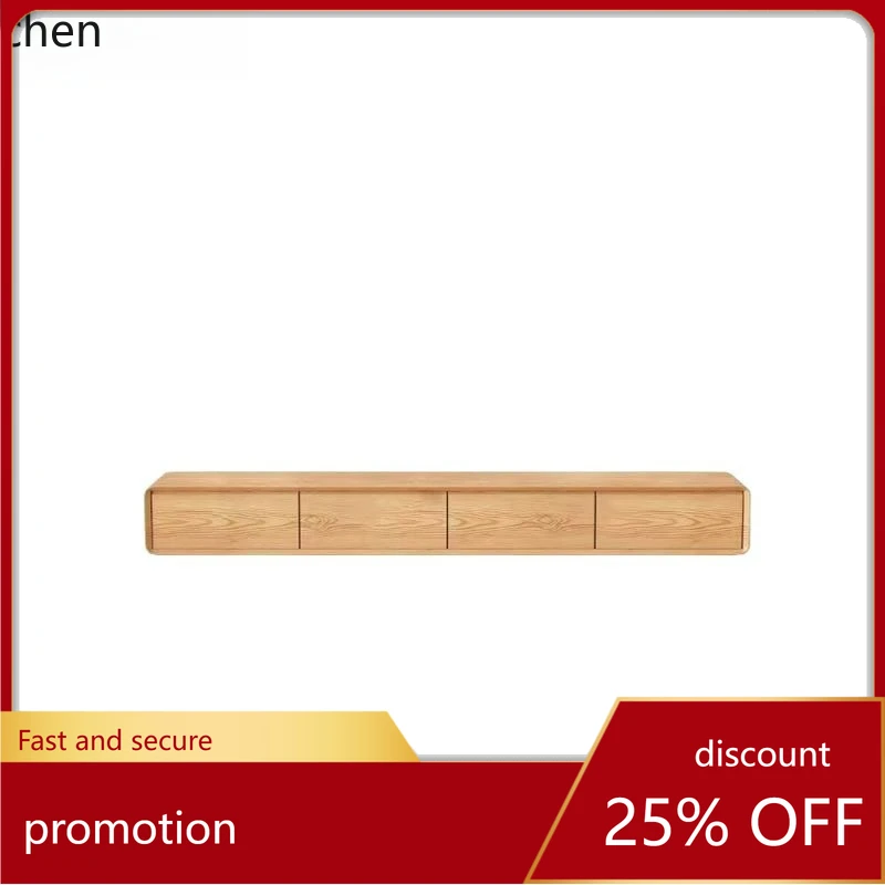 

ZML Solid Wood TV Cabinet Small Apartment Narrow Style Floating Minimalist Hanging Cabinet TV Stand