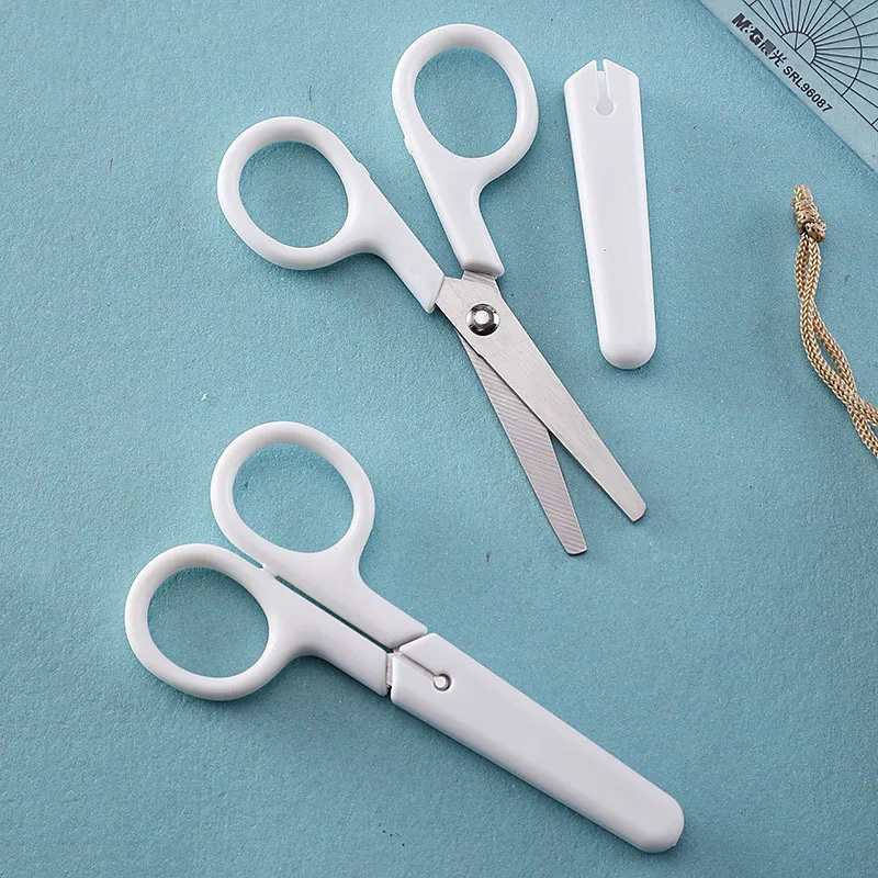 

Stainless Steel Small Scissors Office Art Student Scissors Safety Belt Protective Sleeve Scissors Office Supplies