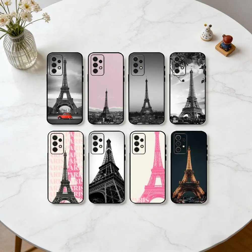 E-Eiffel Tower  Phone Case For Samsung S25,S24,S21,S22,S23,S30,Ultra,S20,Plus,Fe,Lite,Note,10,Black Cover