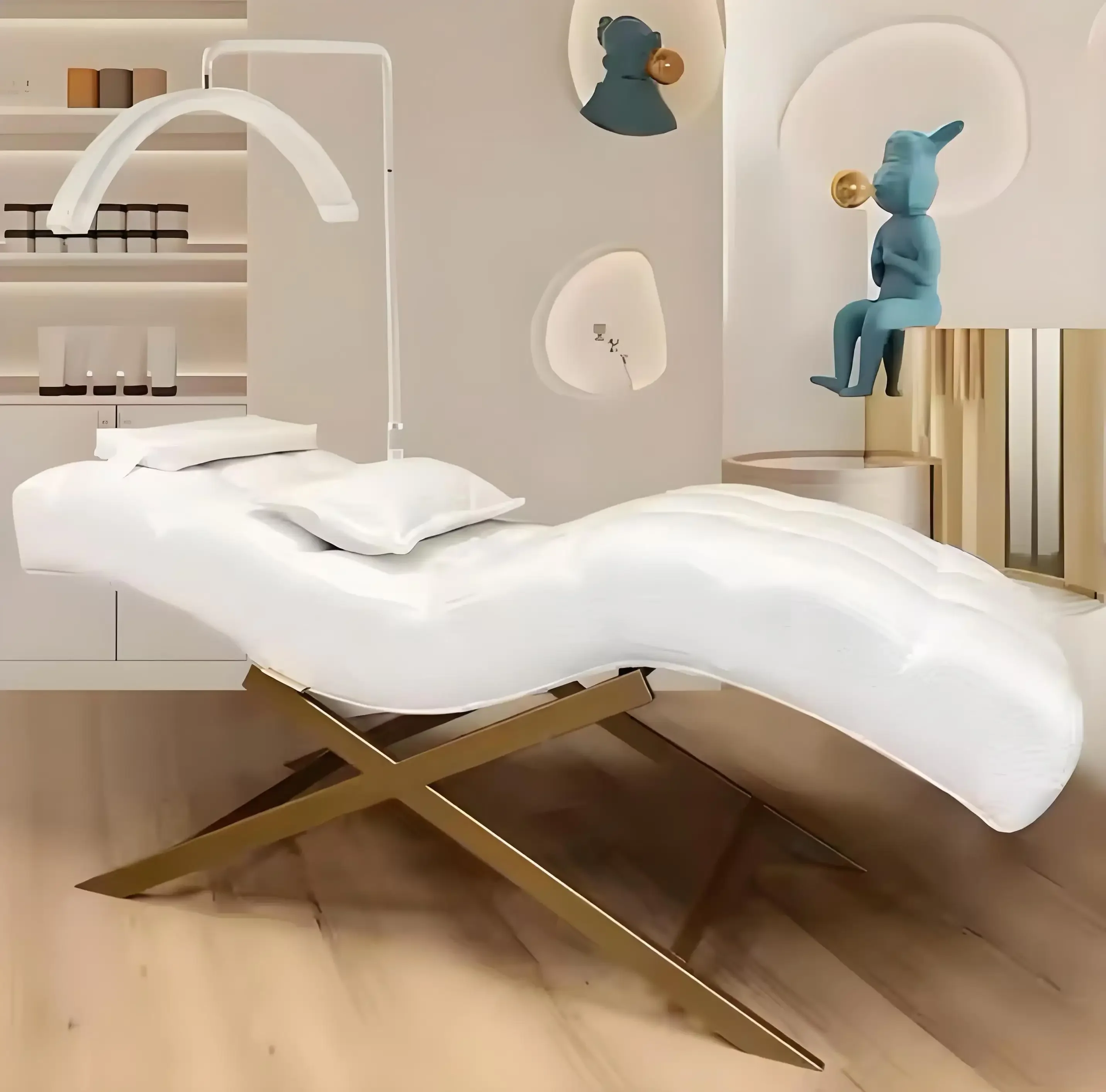 Cama de masaje facial de pestañas curvas de salón de belleza de Spa plegable moderna de acero inoxidable