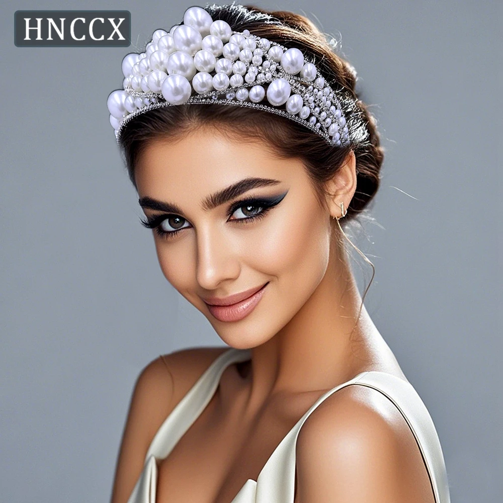 

HNCCX Faux Pearl Bridal Hair Tiara Fashion Wedding Hair Accessories Bride Hair Hoop Handmade Headdress For Princess Party CP668