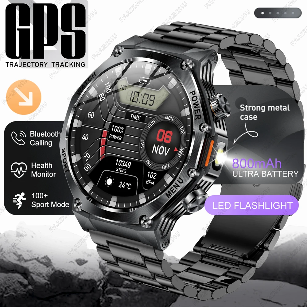 2026 New Sports Smart Watch Men 800mAh Battery 1.8“ Screen LED Flashlight Outdoor Waterproof BT Call Smartwatch For Android iOS